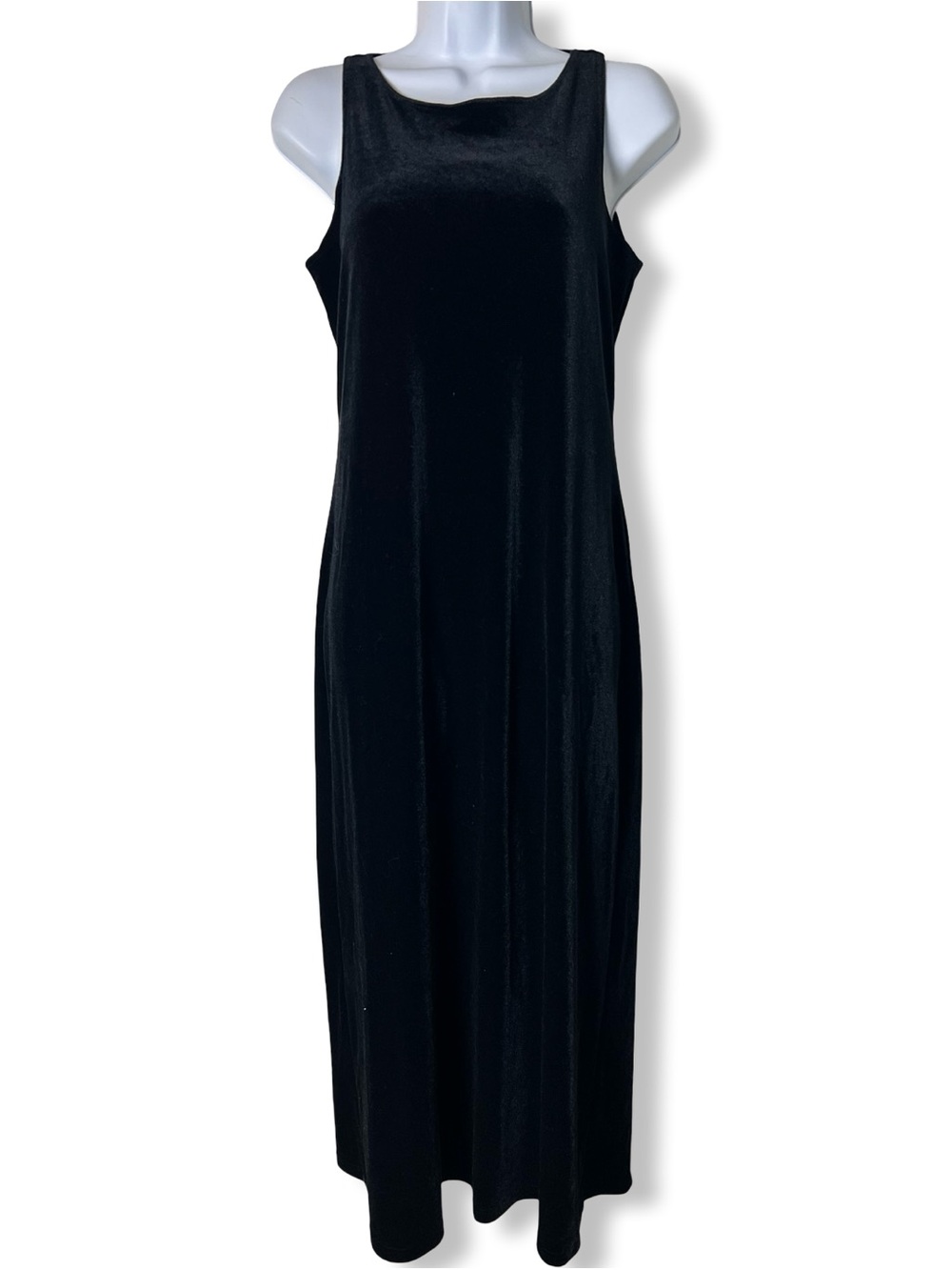 90s Goth DJ Int’l Black Velvet Maxi Tank Dress Pullover Stretch VTG Sz M